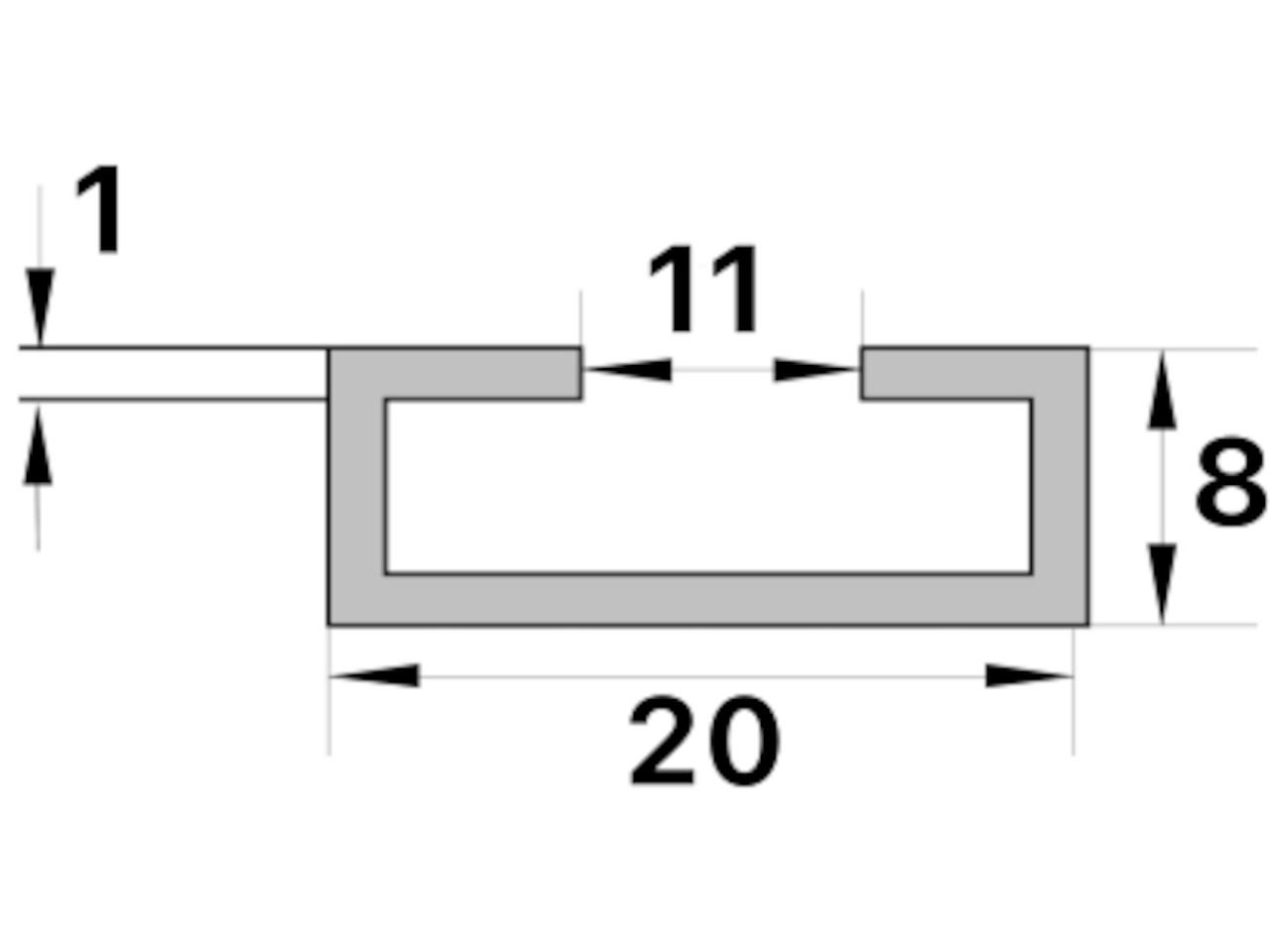 C-Montageprofil Stahl Breite 20mm Höhe 8mm Stange 1,0m